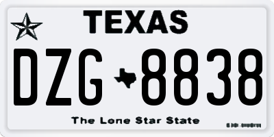 TX license plate DZG8838