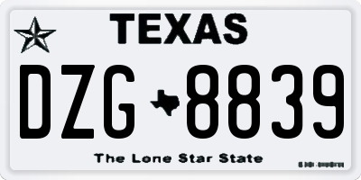 TX license plate DZG8839
