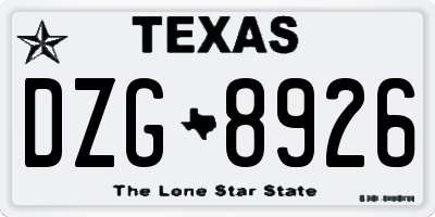 TX license plate DZG8926