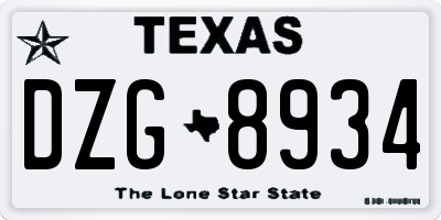 TX license plate DZG8934