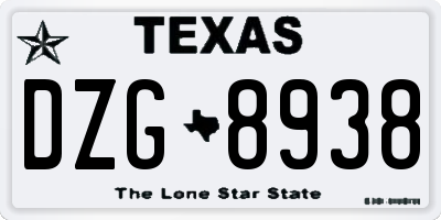 TX license plate DZG8938
