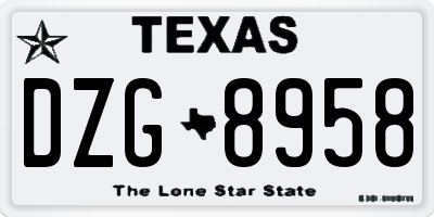 TX license plate DZG8958