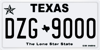 TX license plate DZG9000