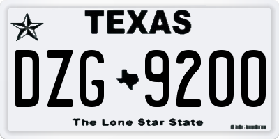 TX license plate DZG9200