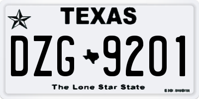 TX license plate DZG9201