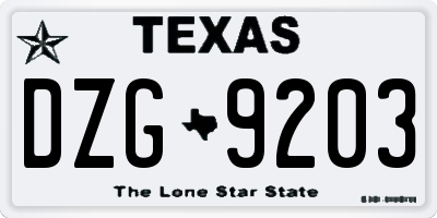 TX license plate DZG9203