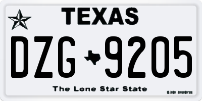 TX license plate DZG9205