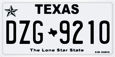 TX license plate DZG9210