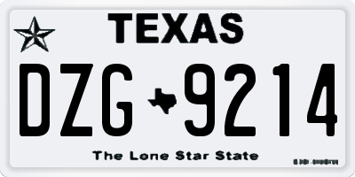 TX license plate DZG9214
