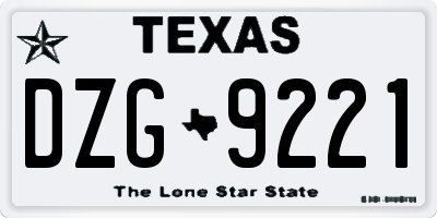 TX license plate DZG9221