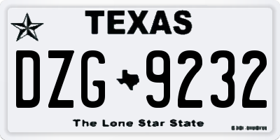 TX license plate DZG9232