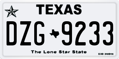 TX license plate DZG9233