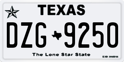 TX license plate DZG9250
