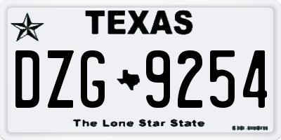 TX license plate DZG9254
