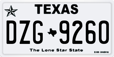 TX license plate DZG9260