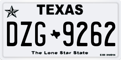 TX license plate DZG9262