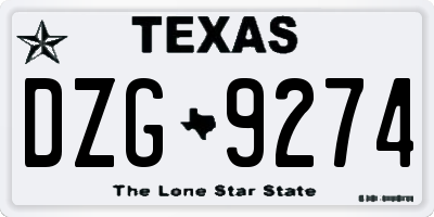 TX license plate DZG9274