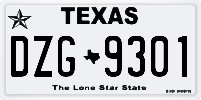 TX license plate DZG9301