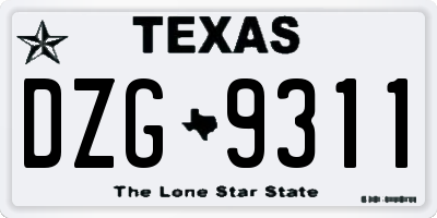 TX license plate DZG9311