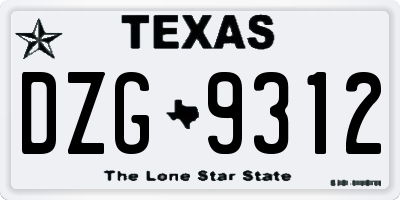 TX license plate DZG9312
