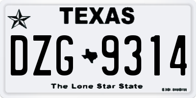 TX license plate DZG9314