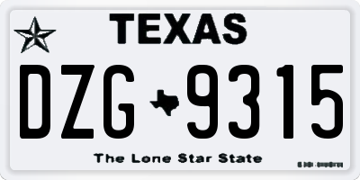 TX license plate DZG9315