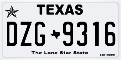 TX license plate DZG9316