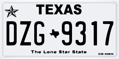 TX license plate DZG9317