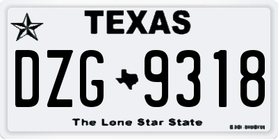 TX license plate DZG9318