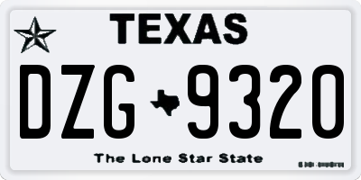 TX license plate DZG9320