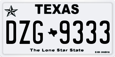 TX license plate DZG9333
