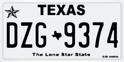 TX license plate DZG9374