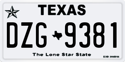 TX license plate DZG9381