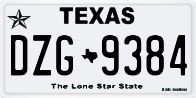 TX license plate DZG9384