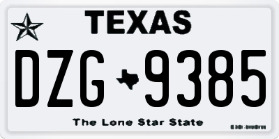 TX license plate DZG9385