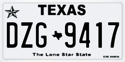 TX license plate DZG9417