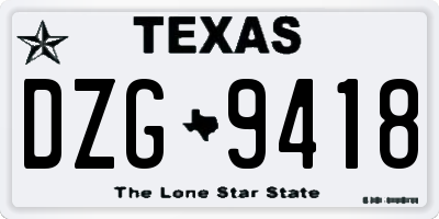 TX license plate DZG9418