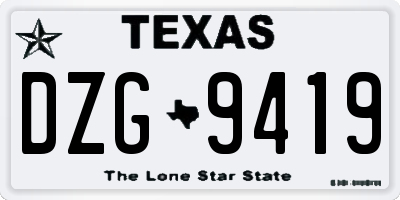 TX license plate DZG9419