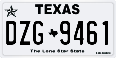 TX license plate DZG9461