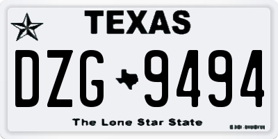 TX license plate DZG9494
