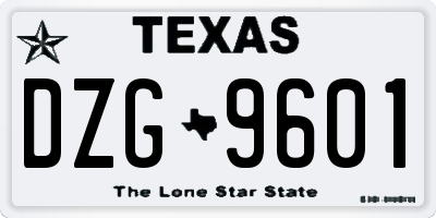 TX license plate DZG9601