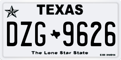 TX license plate DZG9626