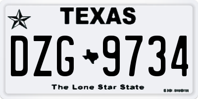 TX license plate DZG9734