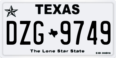 TX license plate DZG9749