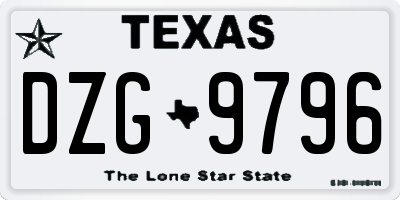 TX license plate DZG9796
