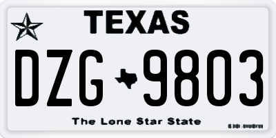 TX license plate DZG9803