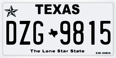 TX license plate DZG9815