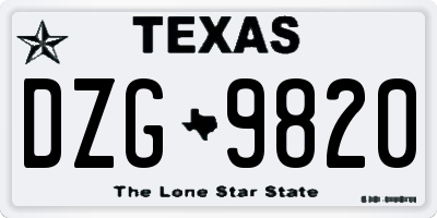 TX license plate DZG9820