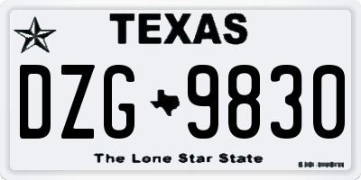 TX license plate DZG9830