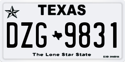 TX license plate DZG9831